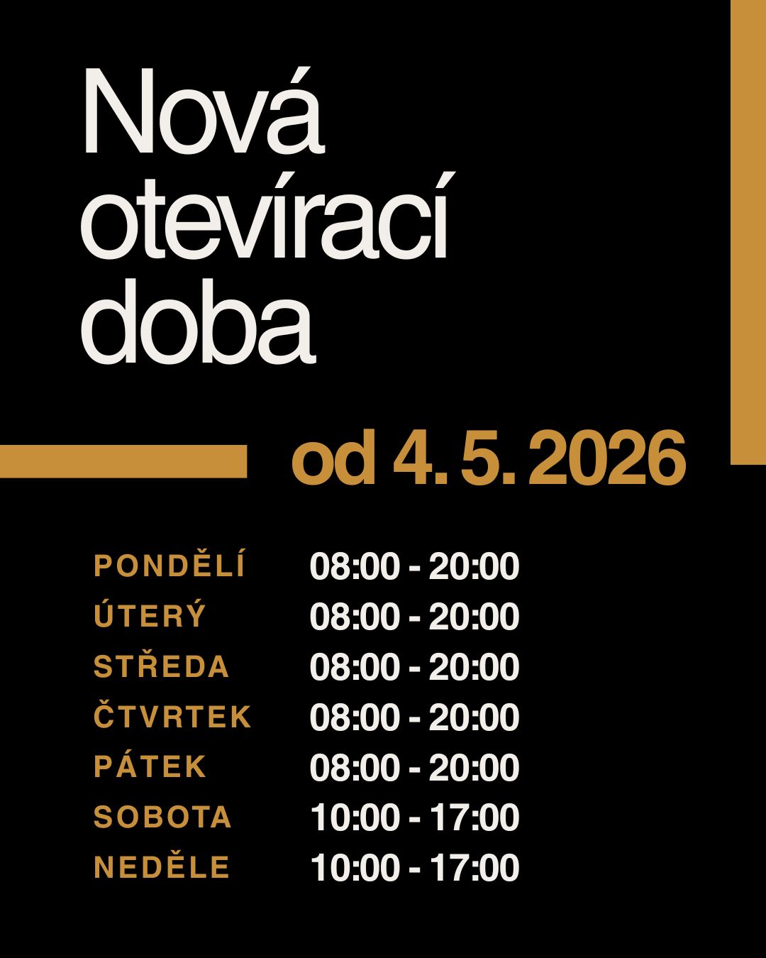 Nová otevírací doba
